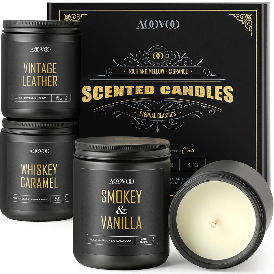 AOOVOO leather candle in black jar enriching masculine home office ambiance