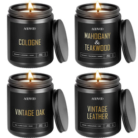 AOOVOO men's candle set in black jars with gold embossing for refined ambiance.
