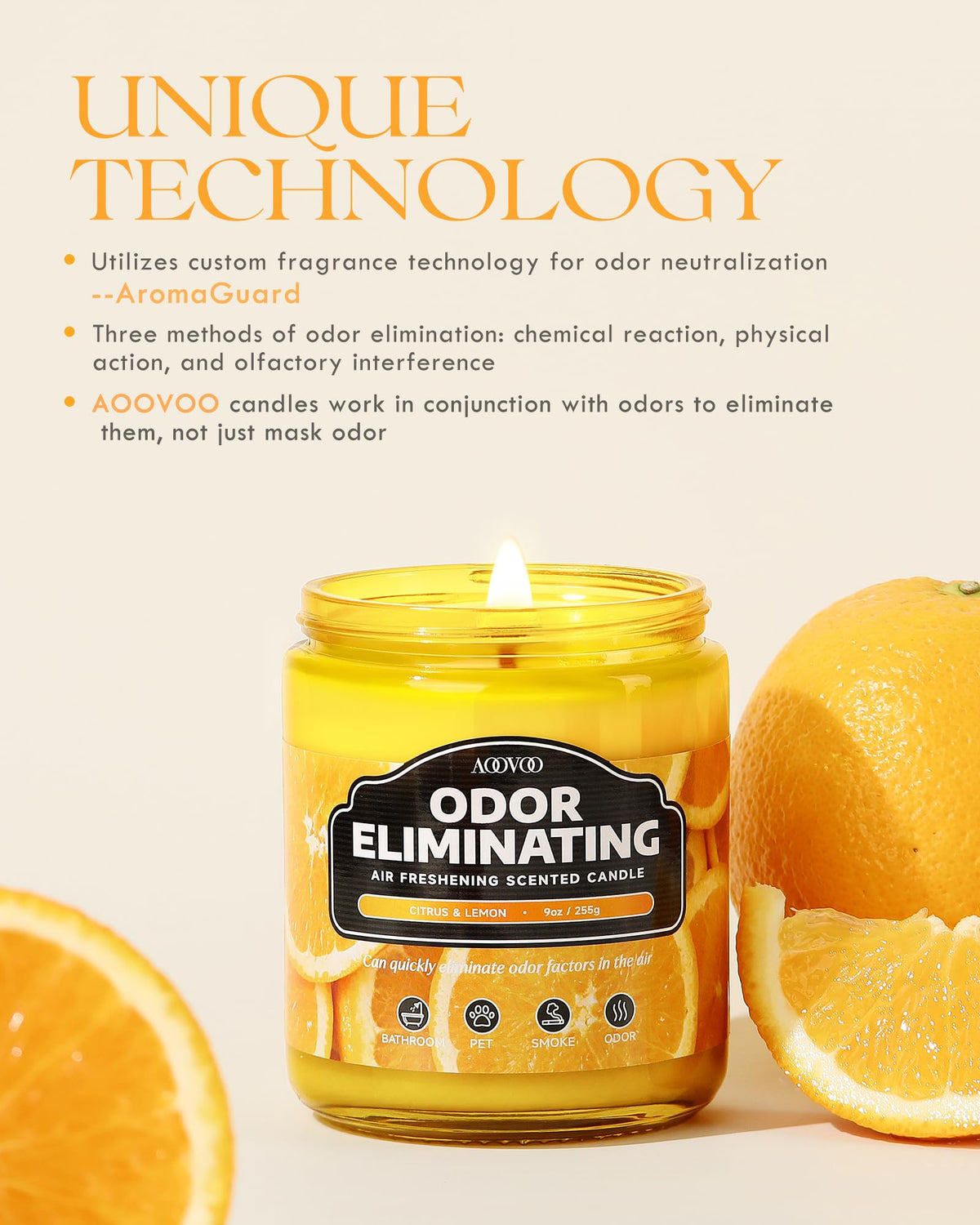 AOOVOO ocean-scent candle creating a clean, breezy atmosphere in a bathroom.