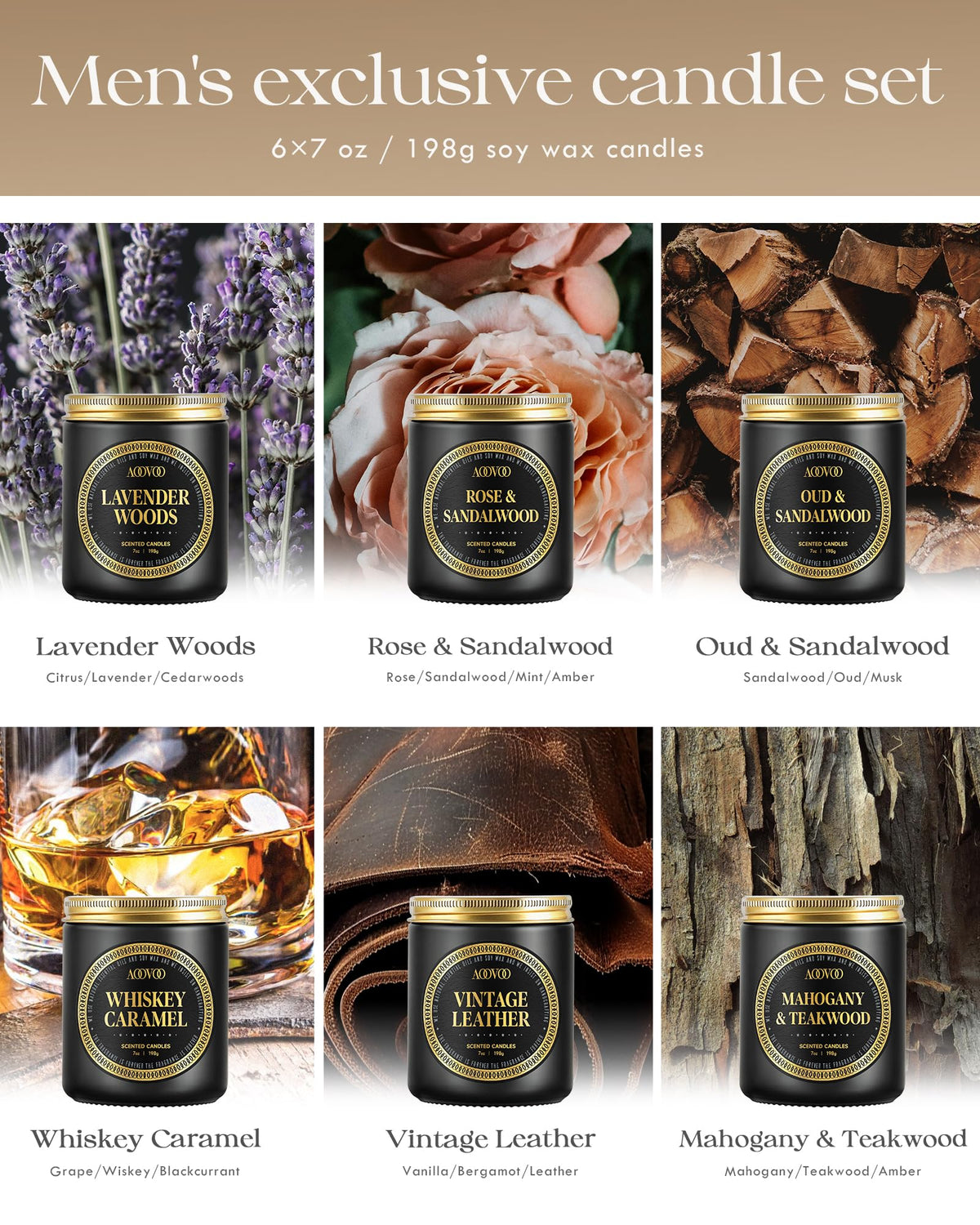 AOOVOO rose sandalwood candle delivers soft floral warmth in bedrooms.
