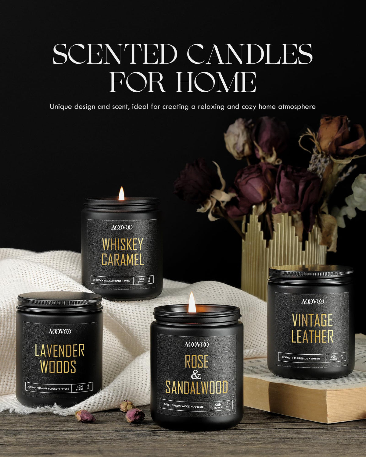AOOVOO lavender jar candle provides relaxing scent for focus.