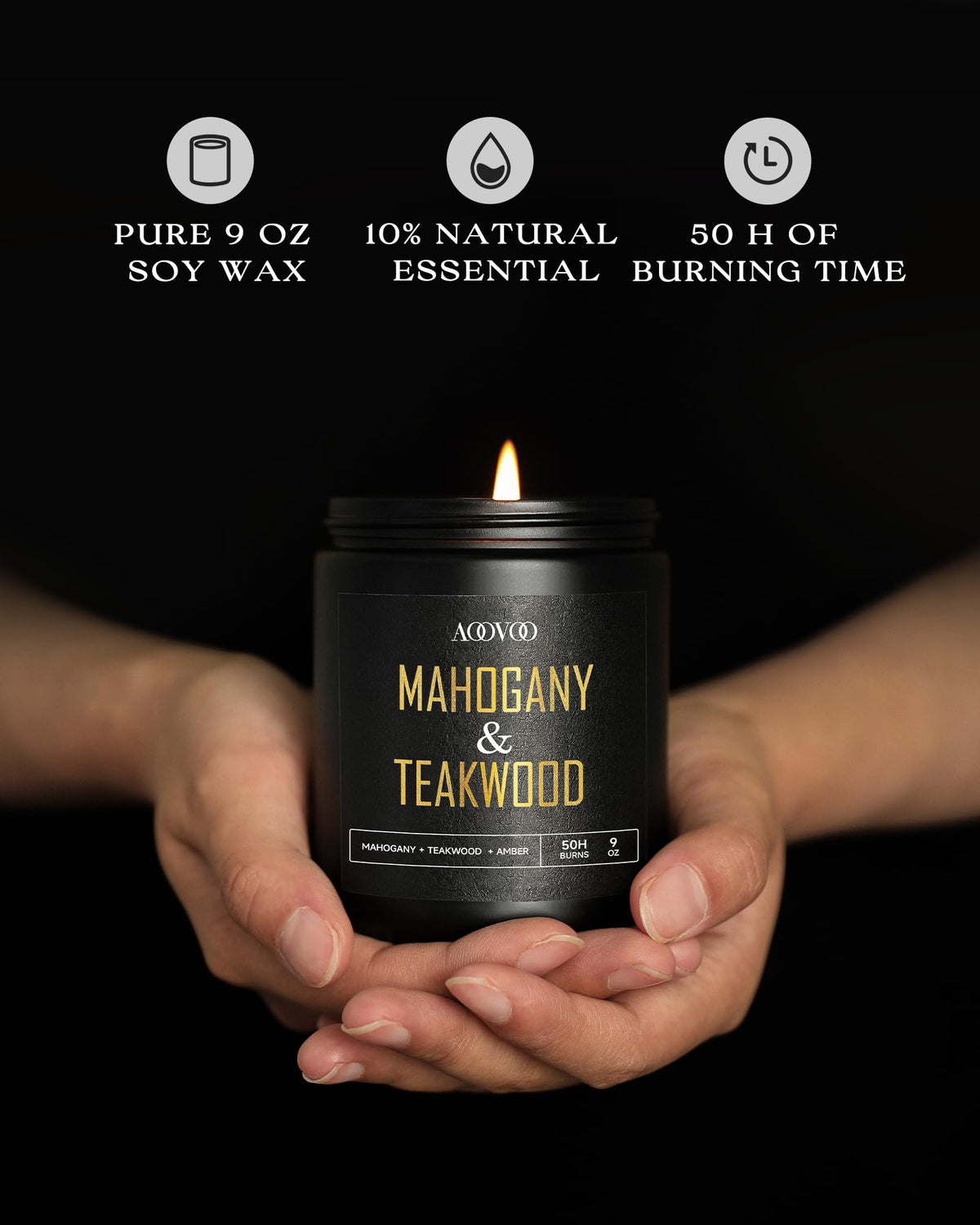 Mahogany Teakwood AOOVOO candle offering bold, sophisticated scent