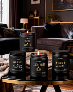 Sandalwood Oud candle from AOOVOO set with warm, woody aroma