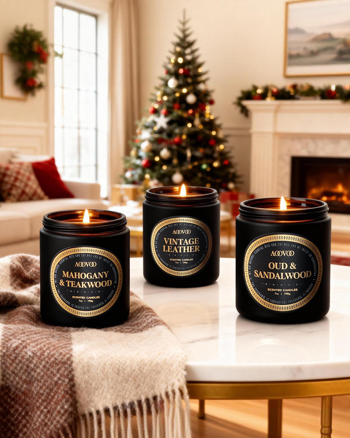AOOVOO vintage leather candle creates sophisticated mood in study.