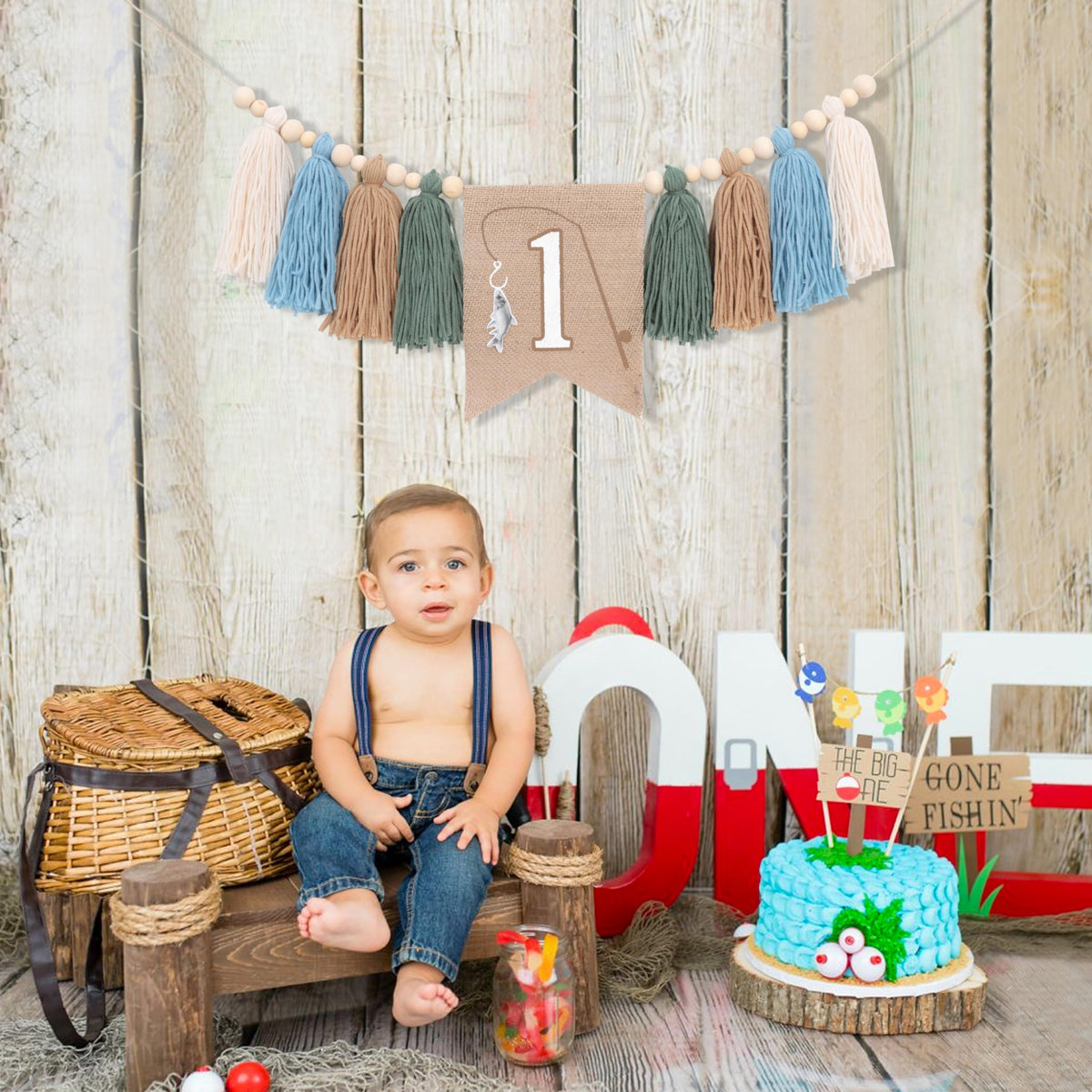 AOQURE Fishing One Birthday Banner packaged for easy storage and fast party prep