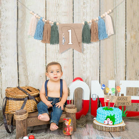 AOQURE Fishing One Birthday Banner packaged for easy storage and fast party prep
