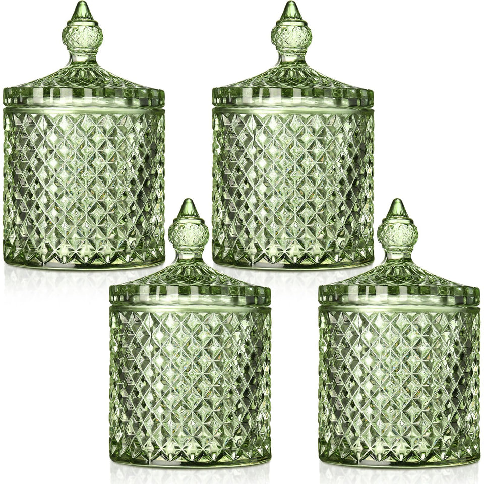 Aoriher crystal glass jars with lids offer four-piece storage for tidy kitchen and desk organization.
