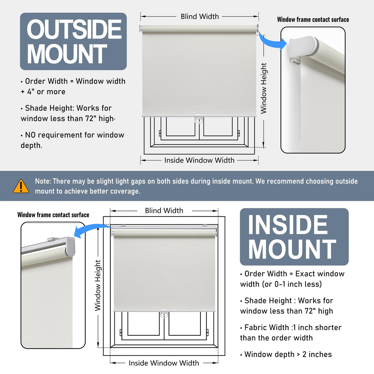 AOSKY spring mechanism roller shade Ivory provides smooth light control.
