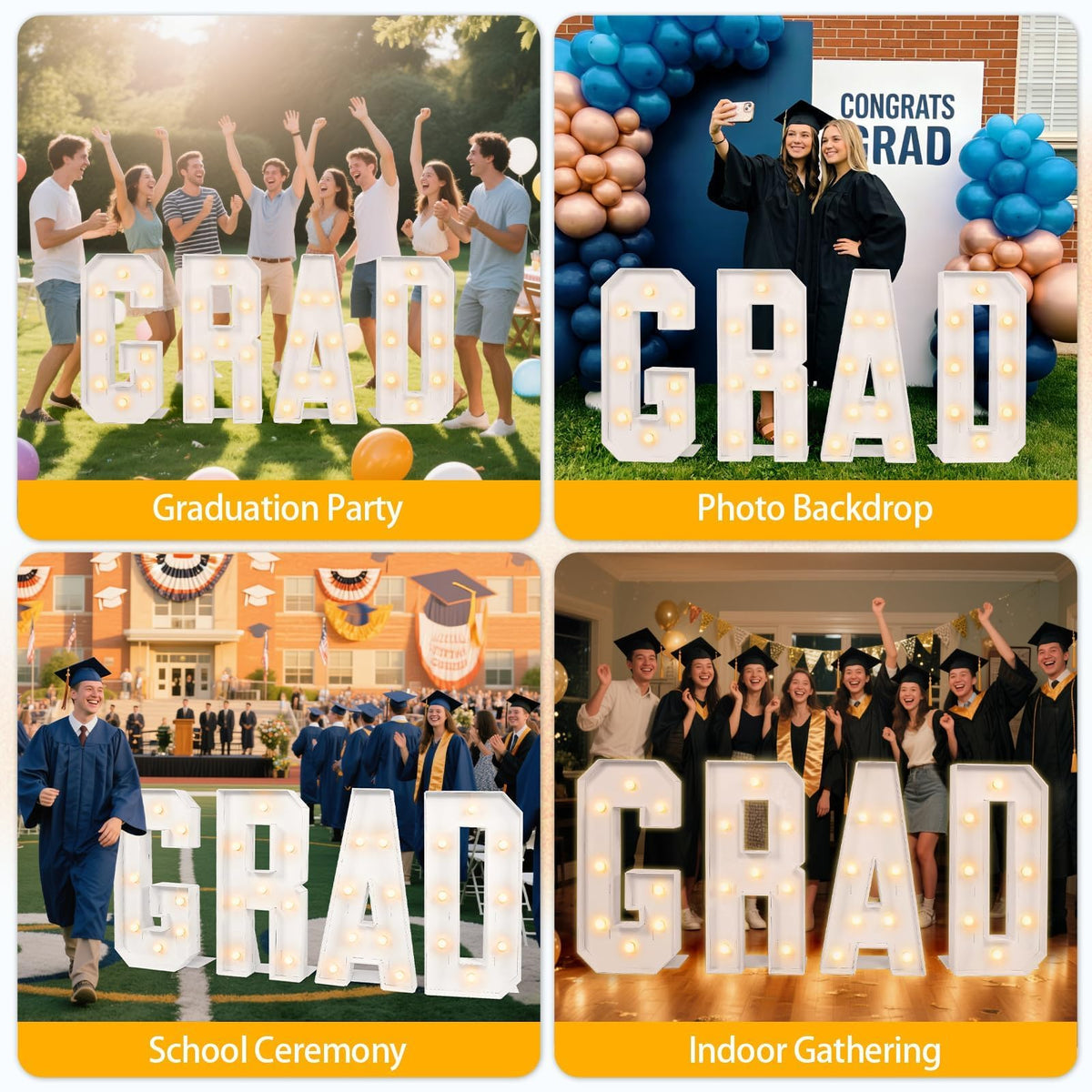 Aotiooy large GRAD letters create lasting memories.