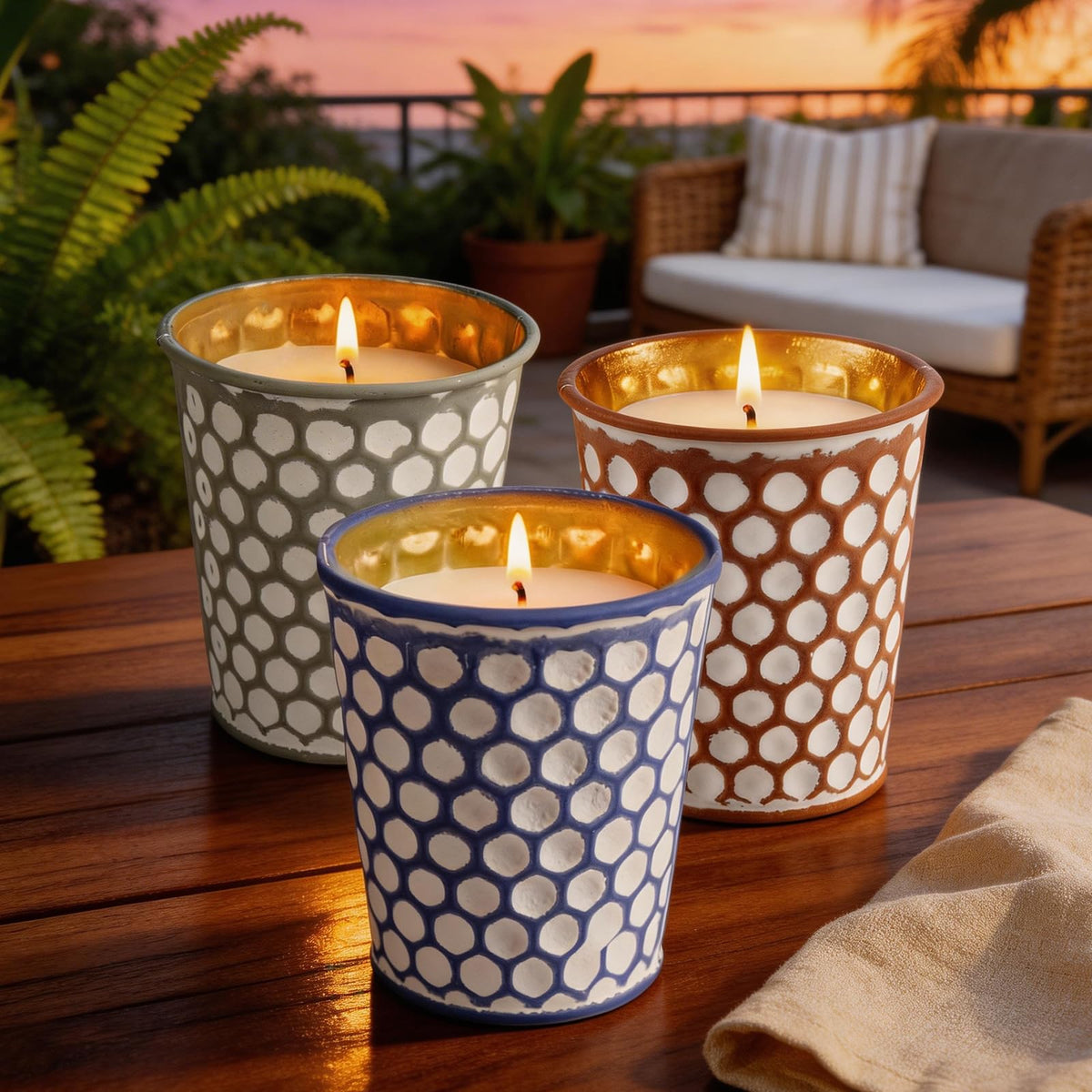 AOTOIE citronella candle in blue jar for outdoor patio ambiance