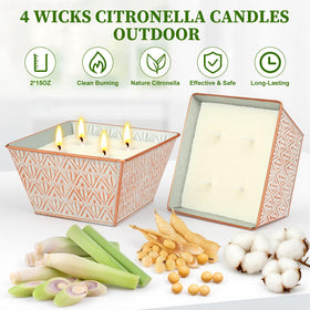 AOTOIE four-wick outdoor citronella candle provides bright, even flame for gatherings