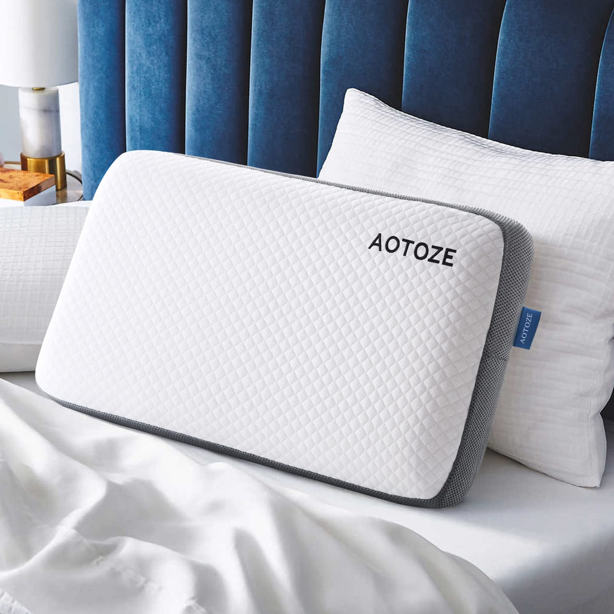 AOTOZE best-firm-memory-foam-pillow close-up shows supportive foam for alignment
