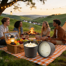 Aottom citronella candle pack ideal for camping and backyard dining.