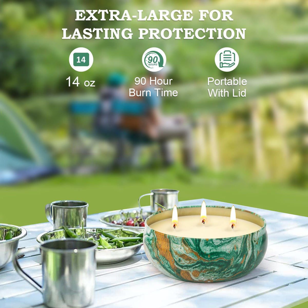 Aottom citronella candle on outdoor patio setup for evenings outside