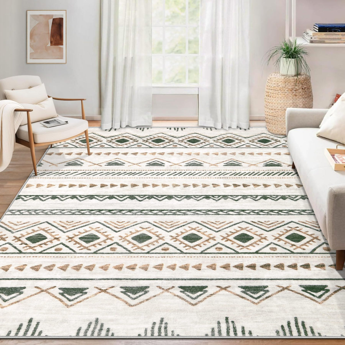 Aoyaomi area rug 6x9 in brown-green for living rooms, adds warmth and style.