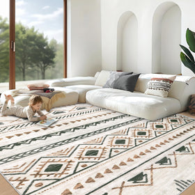 Aoyaomi area rug 8x10 with soft boho geometric pattern, adding cozy style and warmth underfoot.