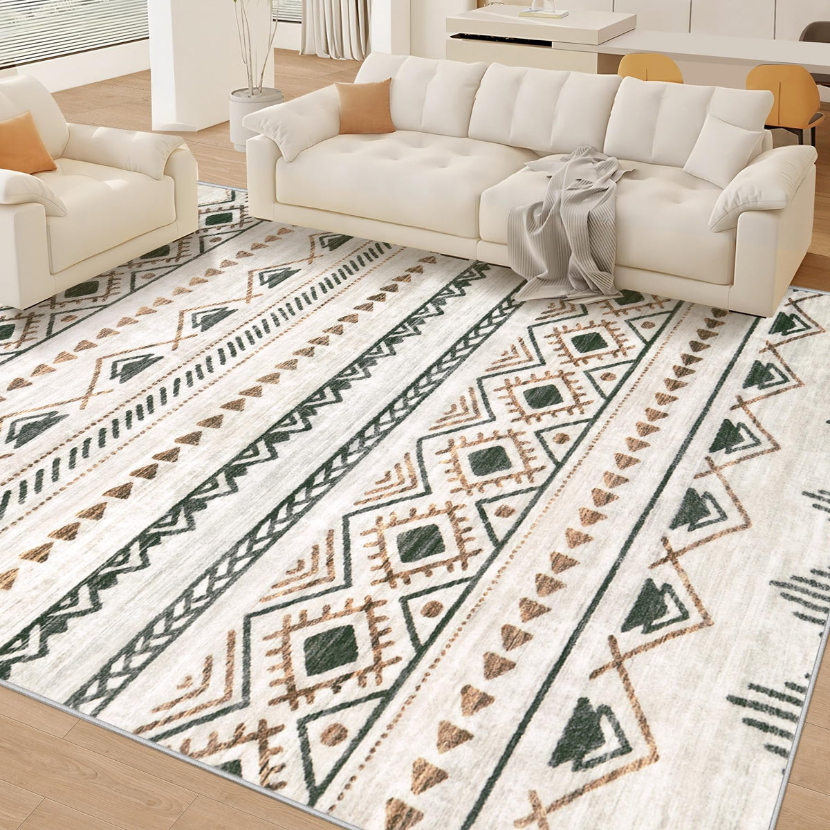 Aoyaomi 8x10 washable rug highlighting stain resistance and easy cleaning.