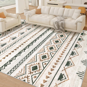 Aoyaomi 8x10 washable rug highlighting stain resistance and easy cleaning.