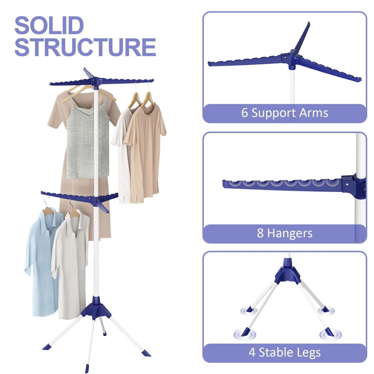 APEXCHASER 6 arms with 8 grooves each, holds up to 48 garments.