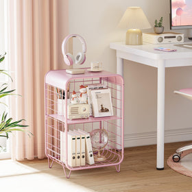 APEXCHASER pink nightstand showing adjustable middle shelf for flexible layout.