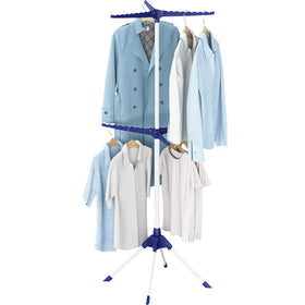 APEXCHASER blue 2-tier drying rack shows a sturdy metal frame for durability.