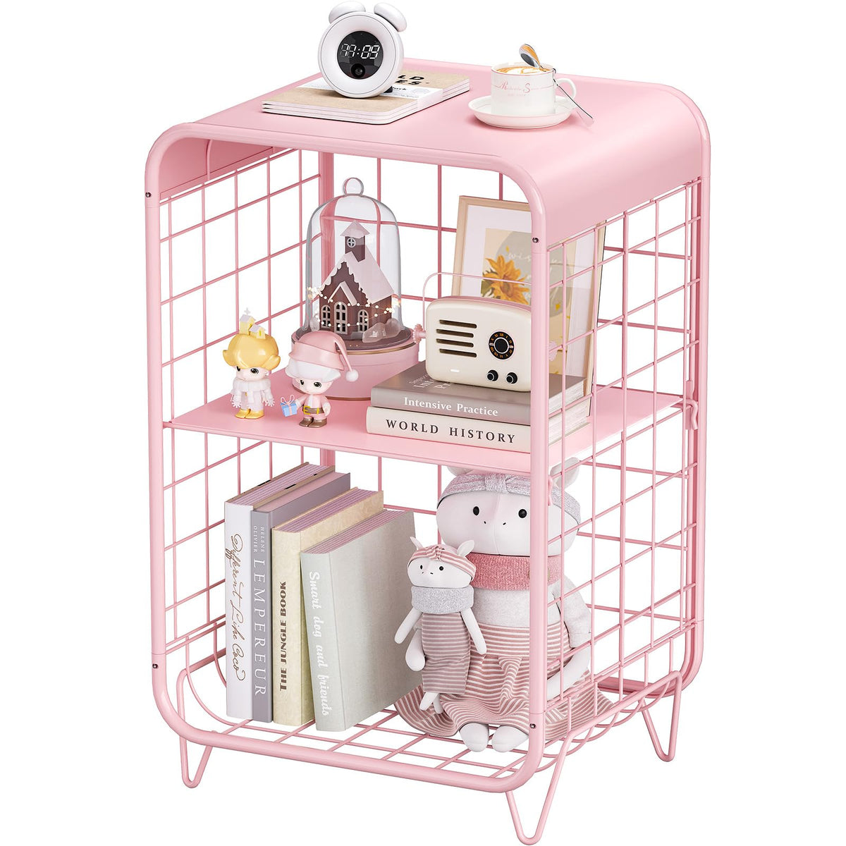 APEXCHASER pink nightstand with three-tier storage keeps small items organized.