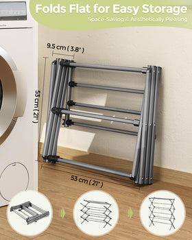 APEXCHASER extended-size drying rack with ample space 35L x 11.8D x 37.6H.