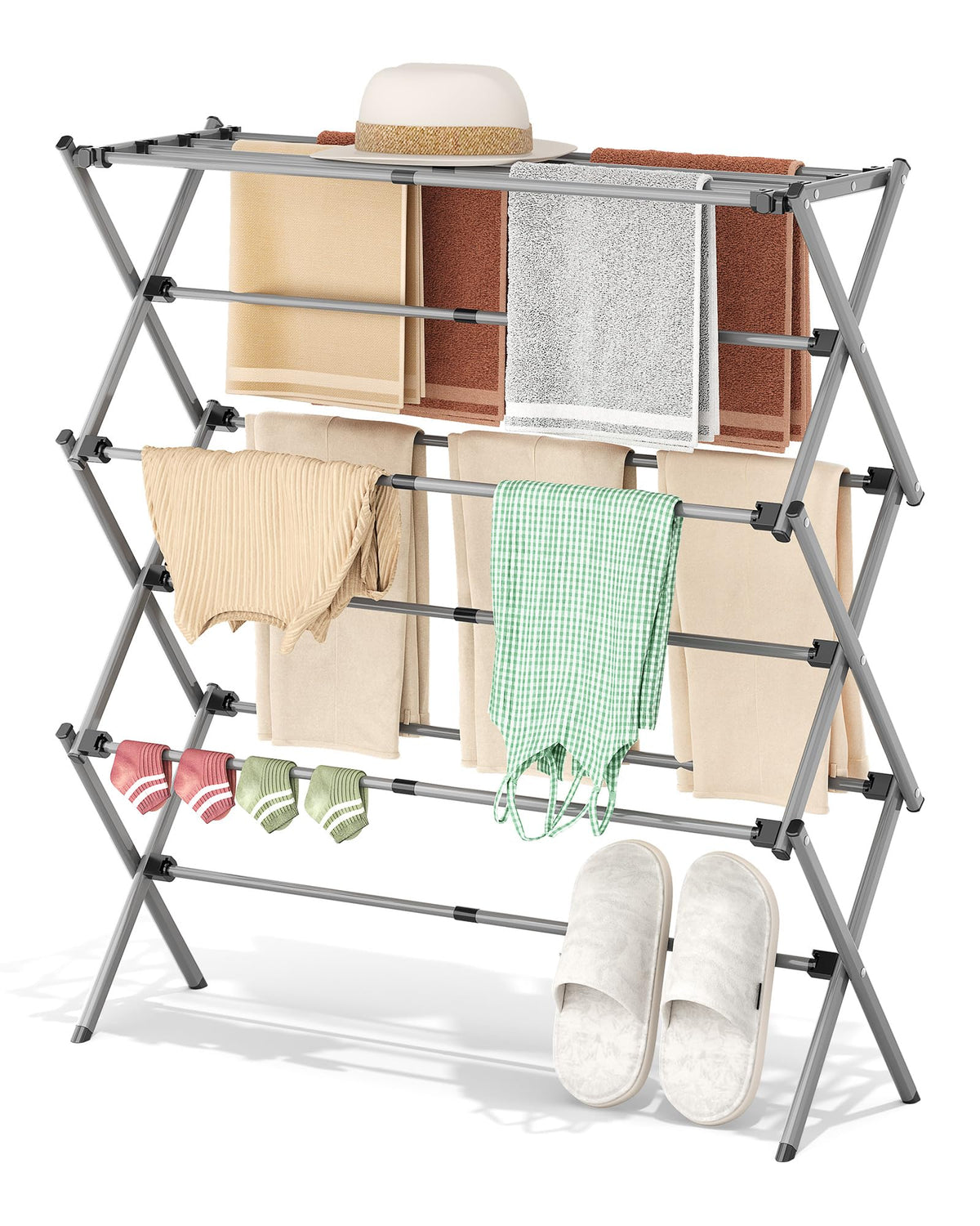 APEXCHASER folding drying rack for compact spaces, easy storage.