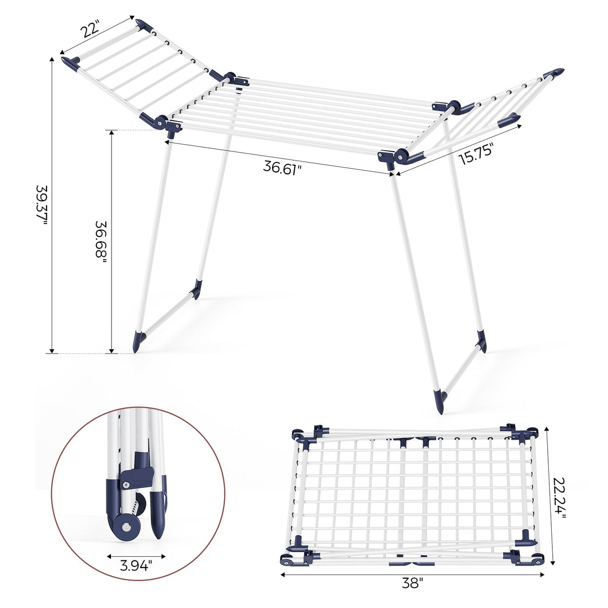 APEXCHASER drying rack folded flat for compact corner storage