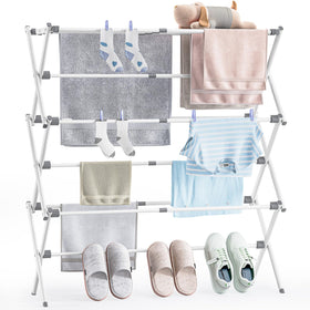 APEXCHASER drying rack fully extended showing adjustable width for versatile laundry drying