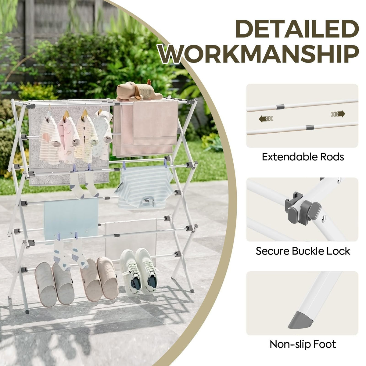 APEXCHASER drying rack suitable for indoor and outdoor use with rust-resistant frame