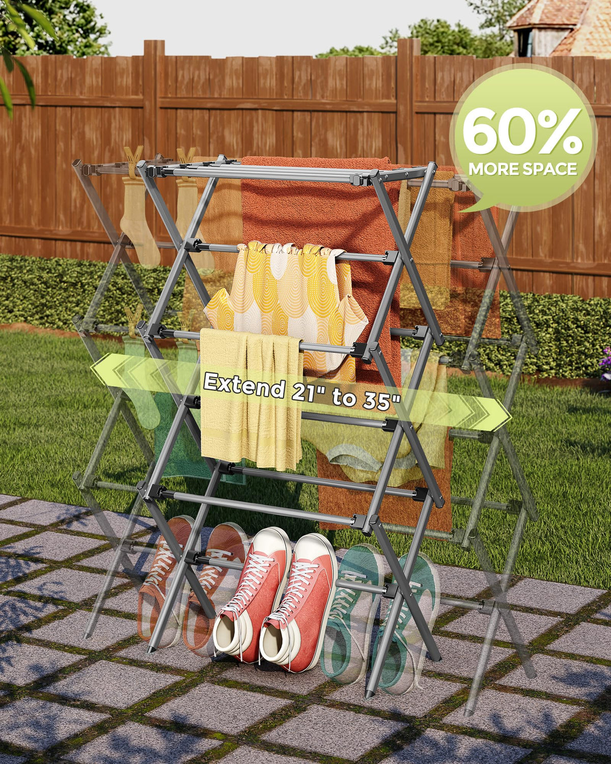APEXCHASER indoor-outdoor drying rack resists rust.