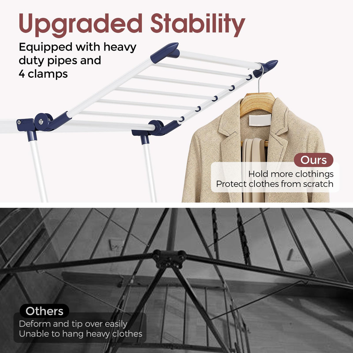 APEXCHASER drying rack with thick bars to prevent fabric marks