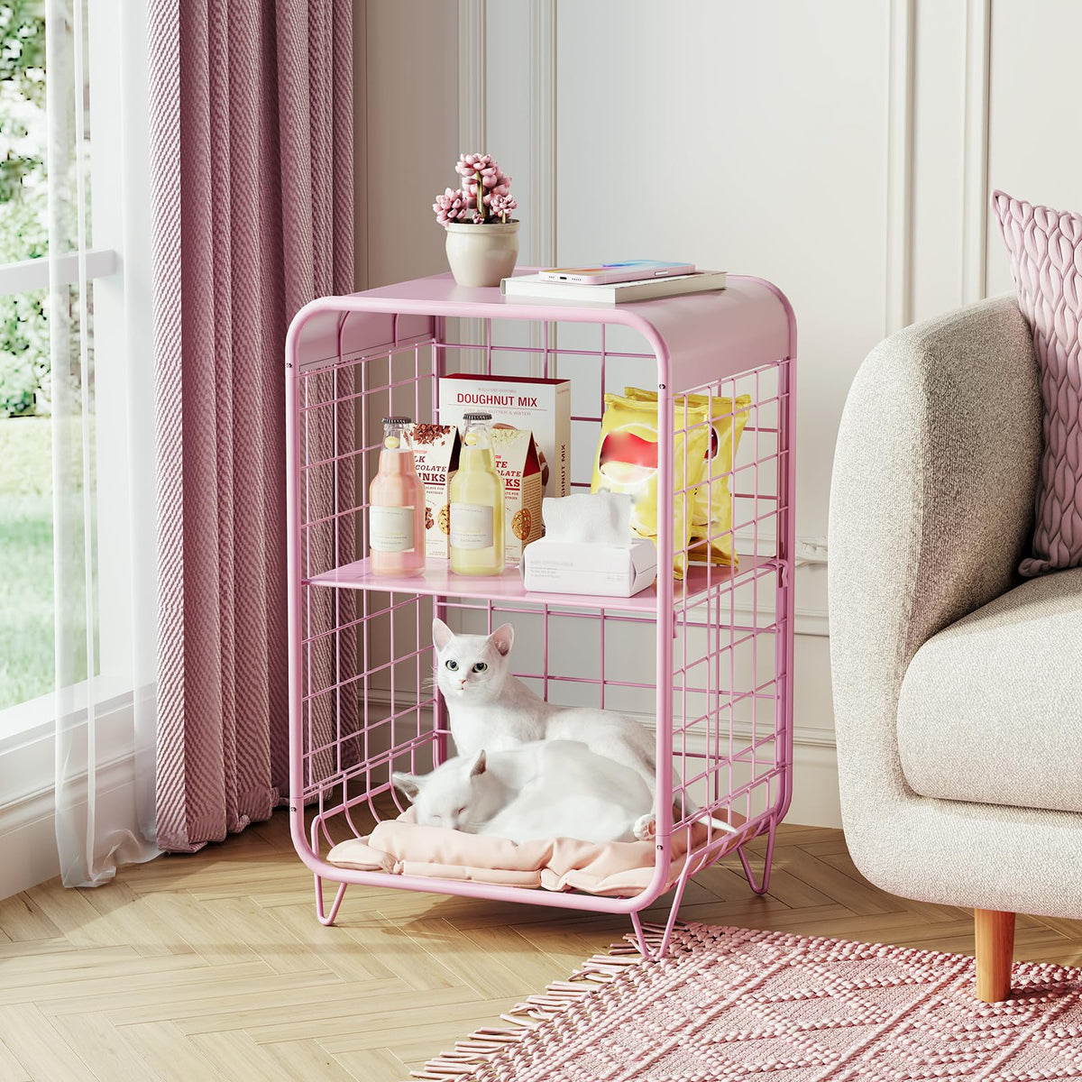 APEXCHASER end table with storage and three-tier shelves for easy organization.