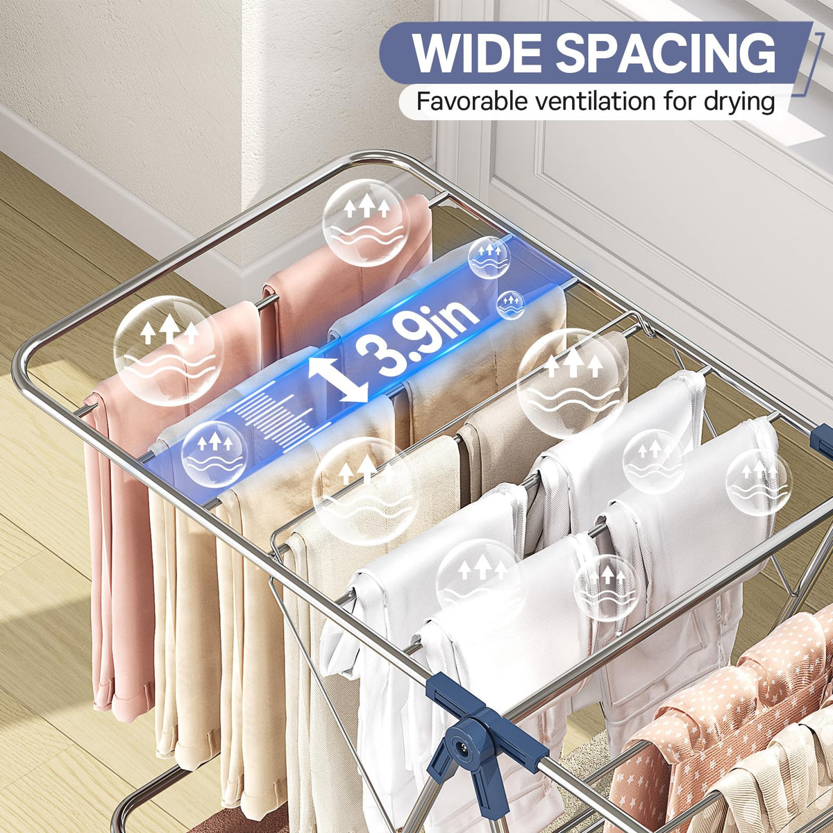APEXCHASER rack demonstrates height-adjustable wings for different garments.