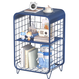 APEXCHASER navy blue nightstand with 3-tier shelves for organized living room storage.