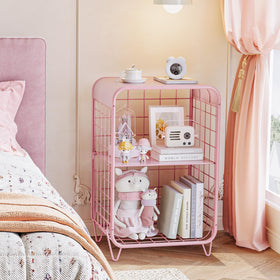 APEXCHASER pink metal nightstand ideal for dorm rooms and compact spaces.