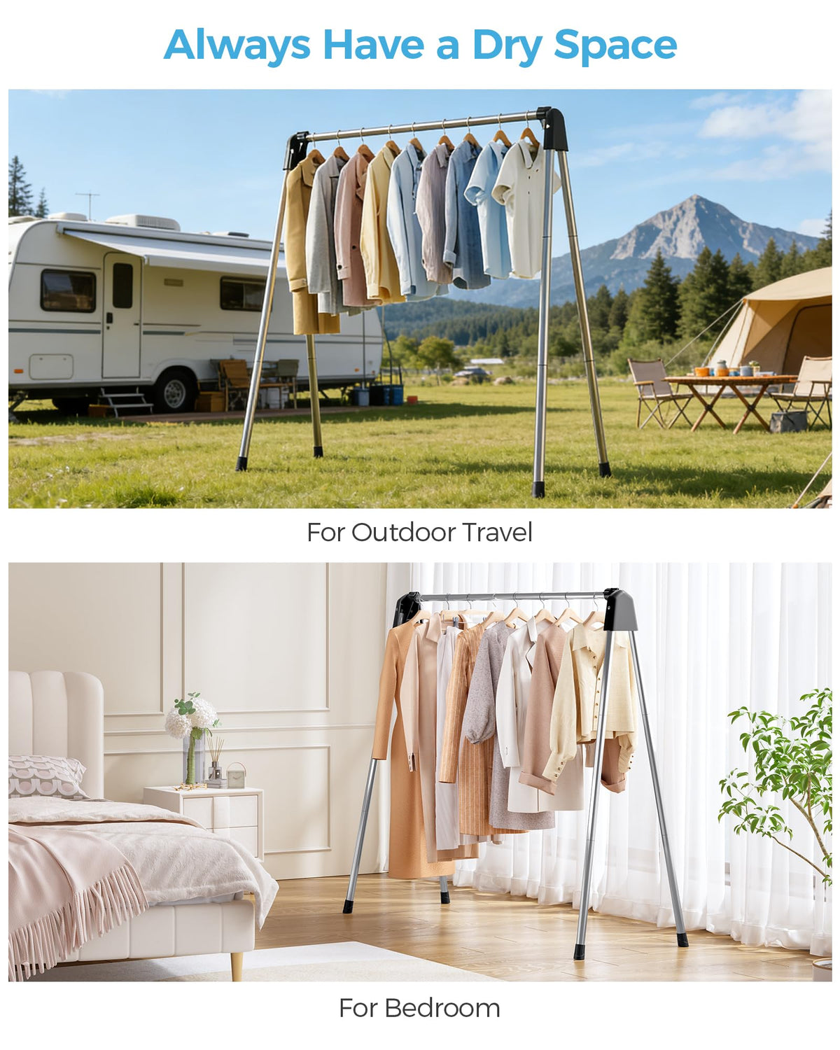 APEXCHASER portable clothes airer ready for travel or errands.