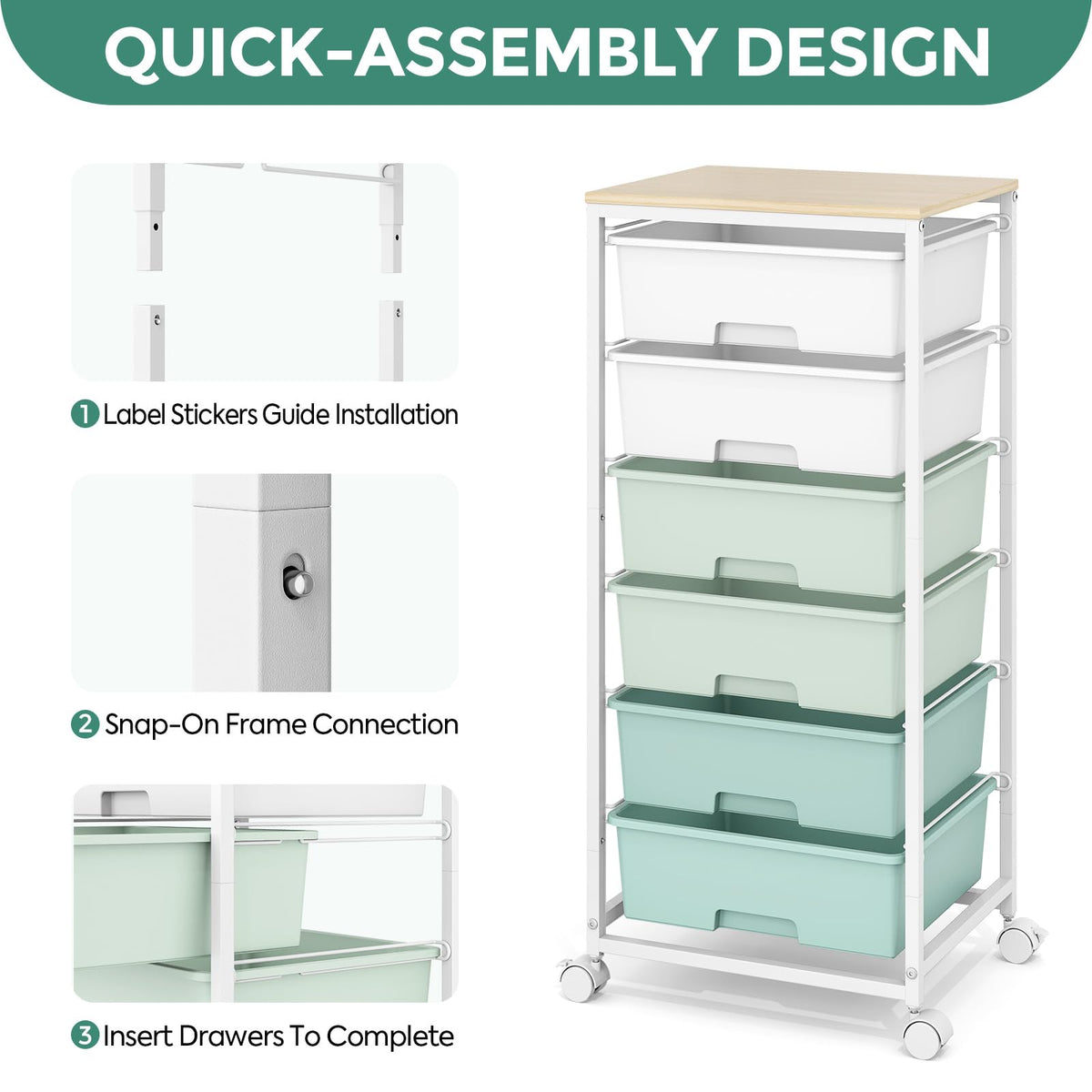 APEXCHASER six-drawer organization cart facilitating easy access to supplies