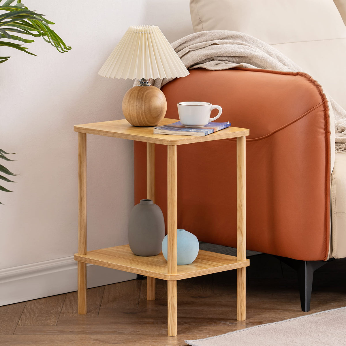 Apicizon 2-tier end table with wood legs for sturdy bedside storage
