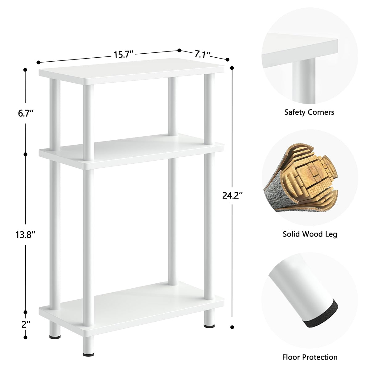 Apicizon 3-tier end table storage shelf keeps remotes organized.