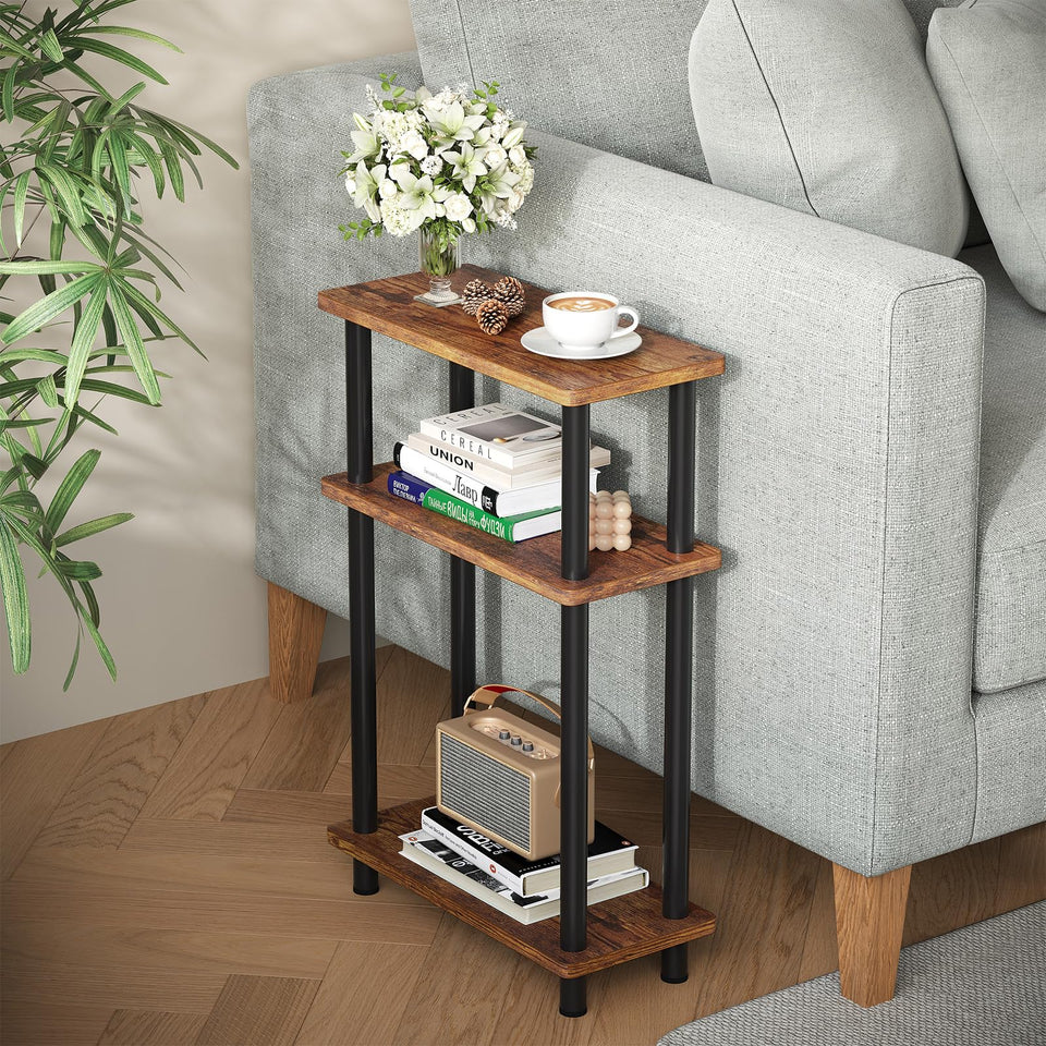Apicizon 3-tier narrow side table beside sofa for compact living spaces.
