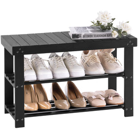 Apicizon Bamboo Shoe Rack 3-Tier front view showing organized entryway storage
