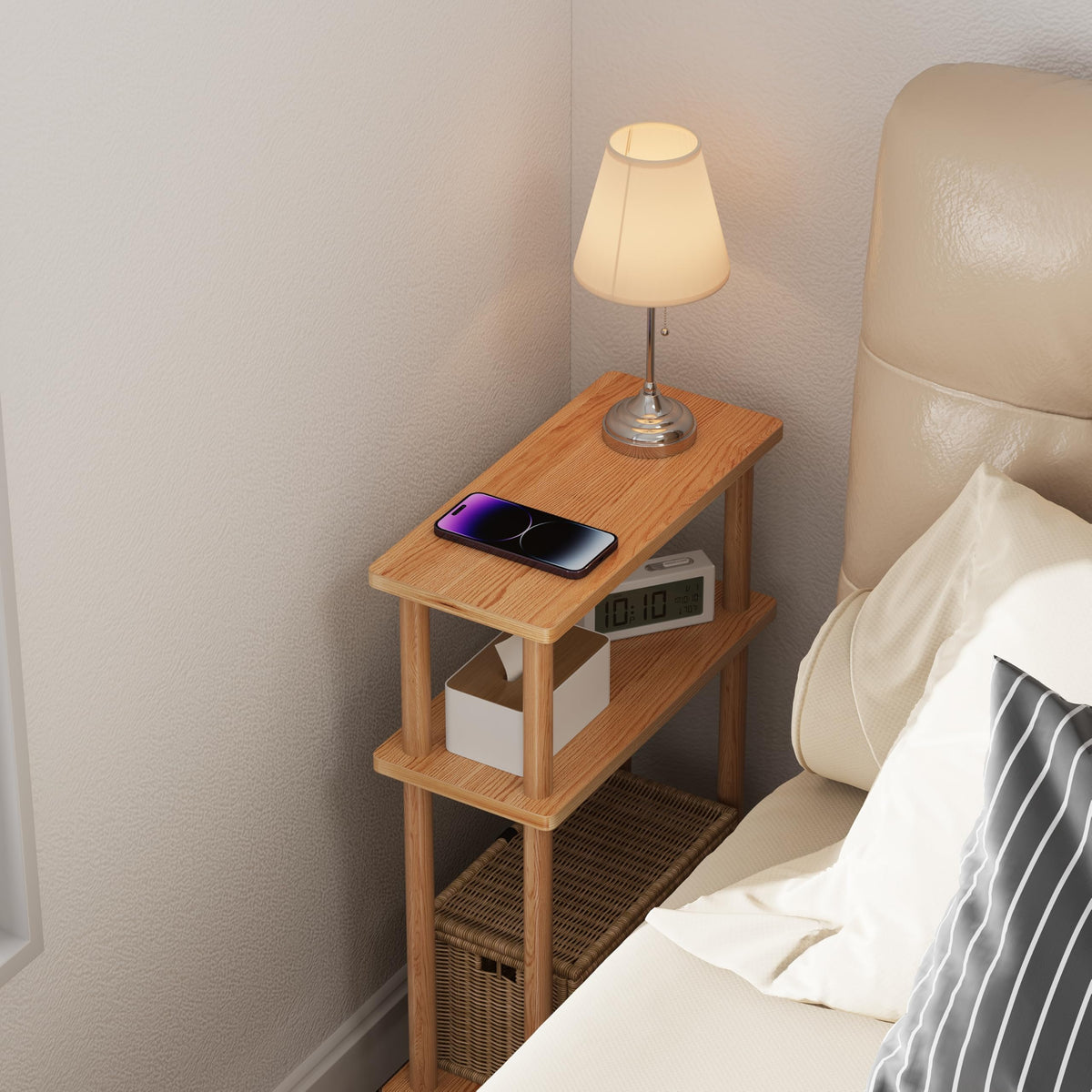 Apicizon small narrow side table bottom shelf space for books and magazines.