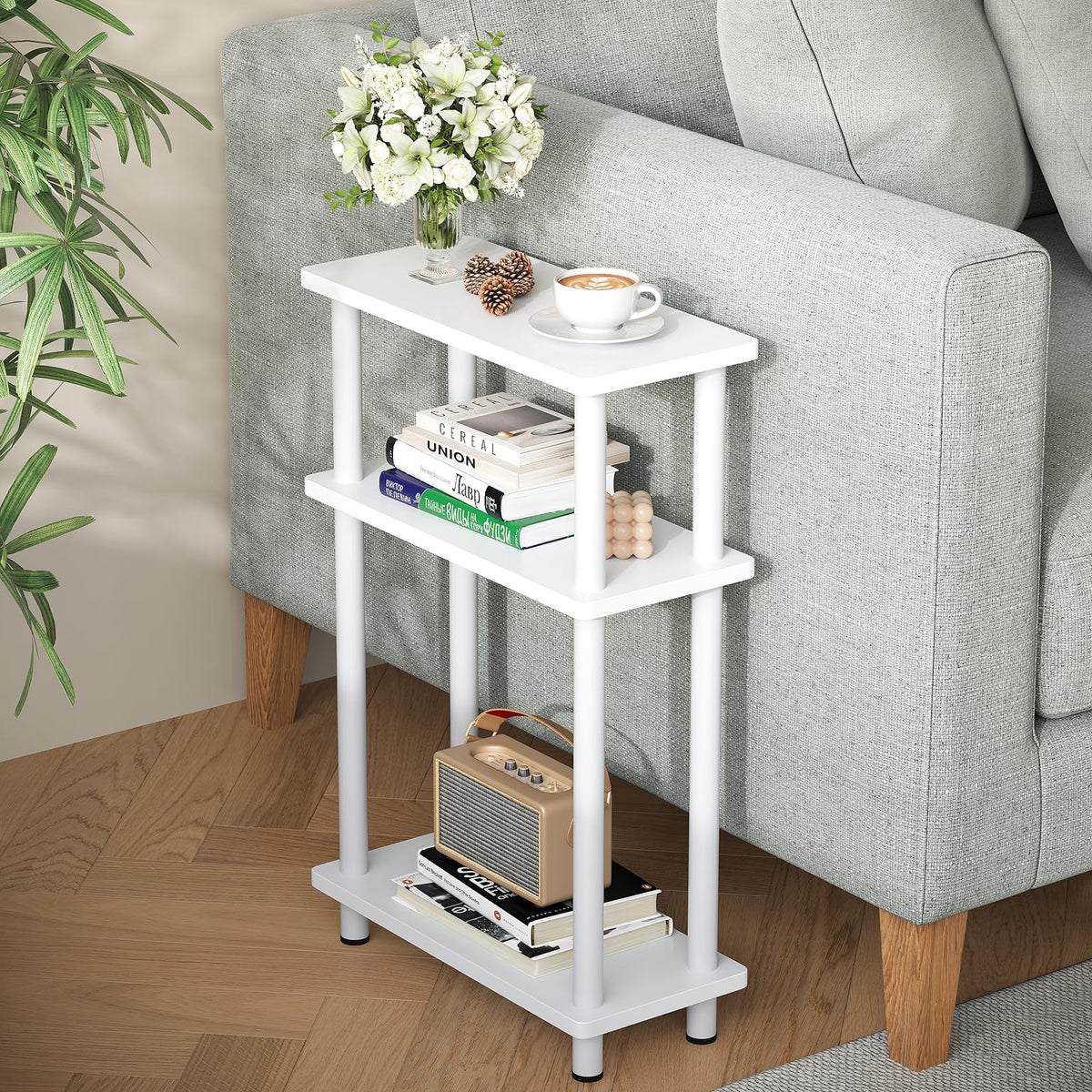 Apicizon small narrow side table top surface ideal for drinks and lamps.