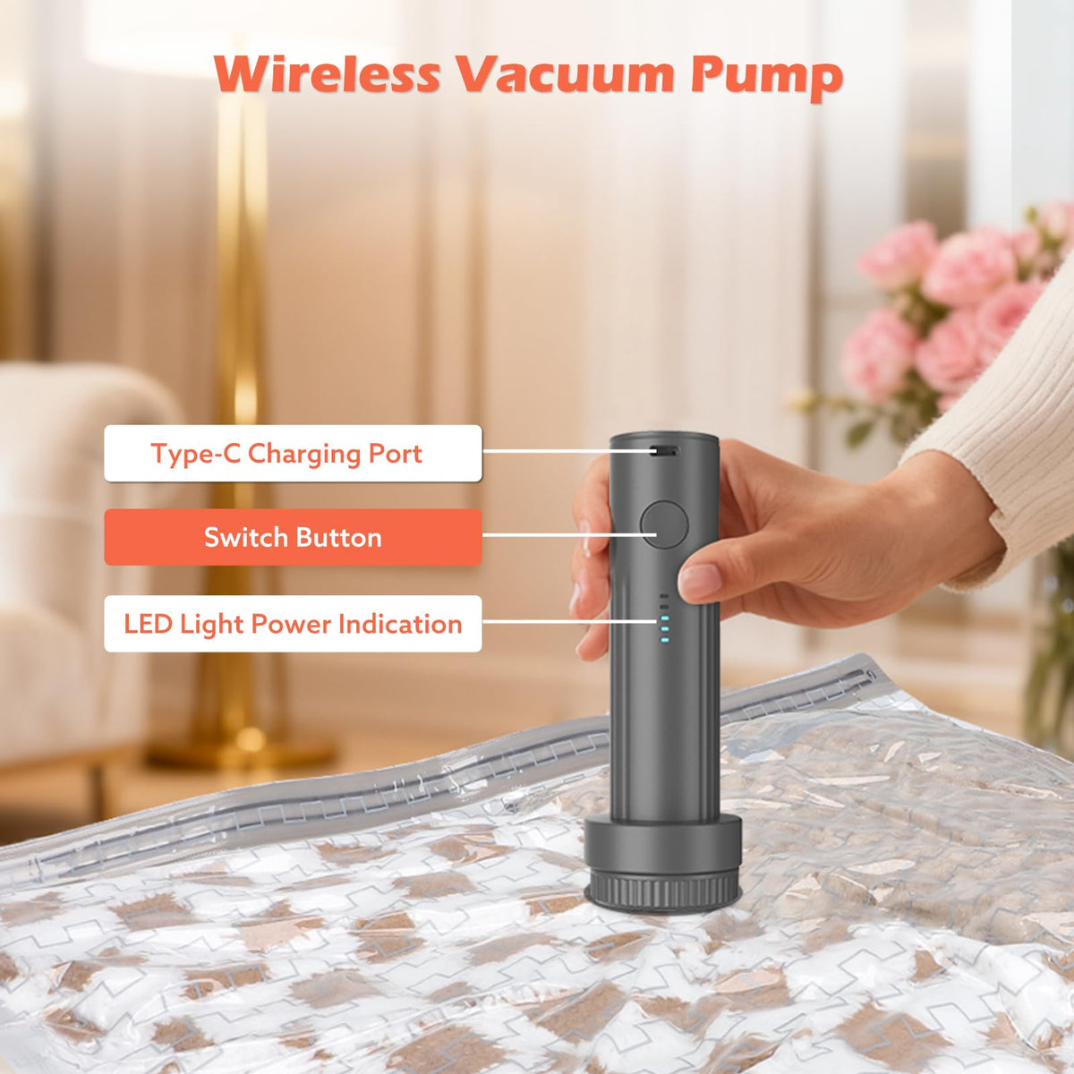 Apoaa wireless air pump in use seals fabrics quickly and efficiently.