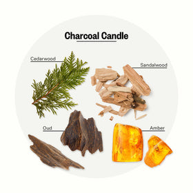 APOTHEKE Charcoal candle notes of cedarwood and sandalwood create warm ambiance.