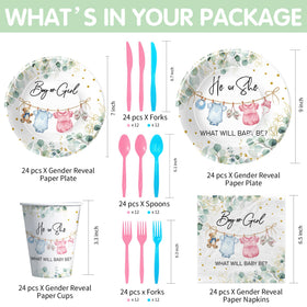 APOWBLS greenery gender reveal plates 7in ideal for desserts and snacks