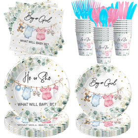 APOWBLS greenery gender reveal plates 9in durable partyware for meals