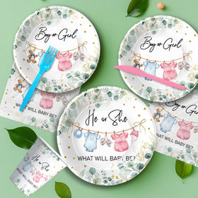 APOWBLS paper napkins with greenery and baby clothes motif for quick cleanup